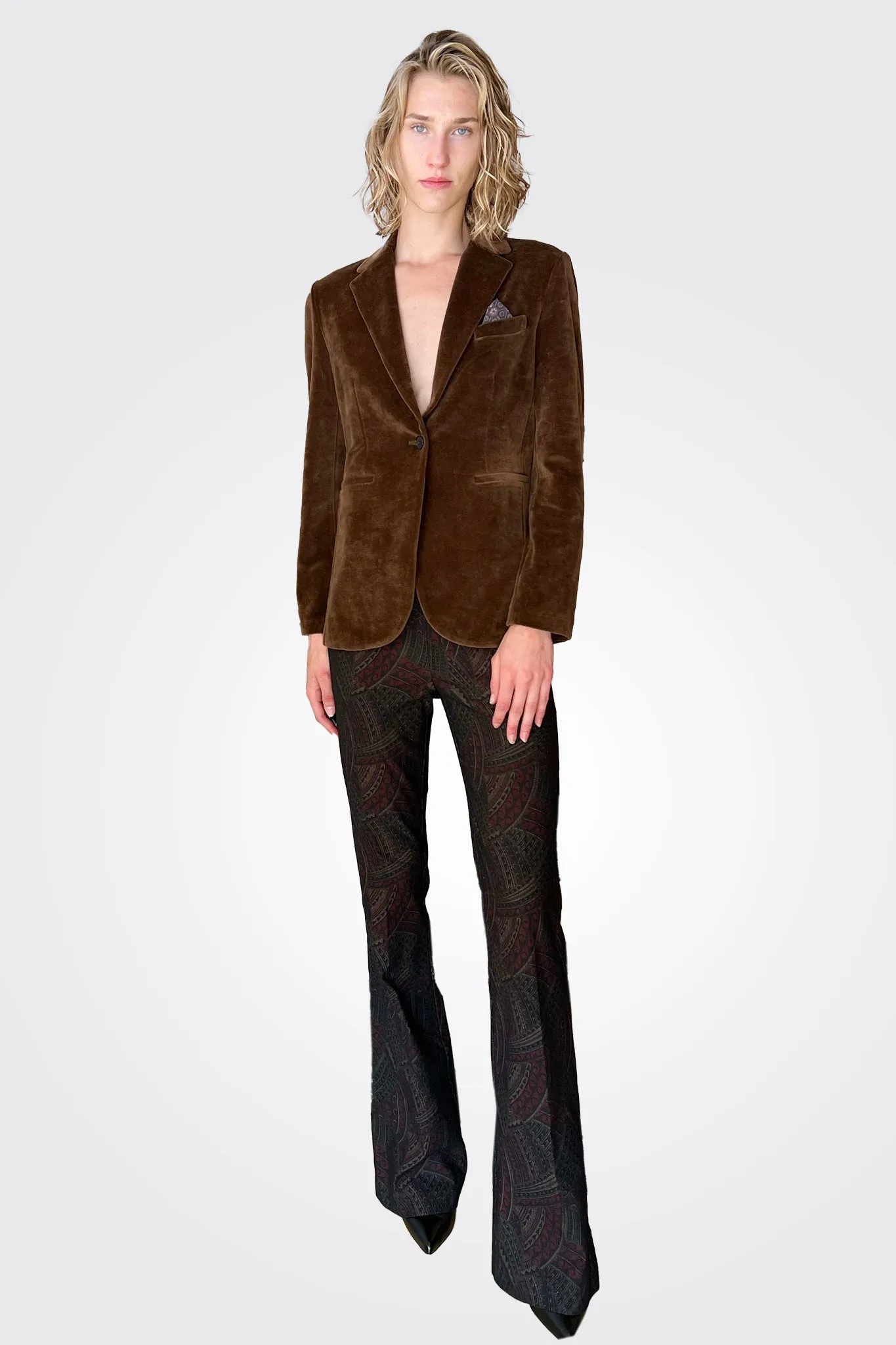 Slim Long Velour Blazer - Castagna Brown