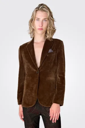 Slim Long Velour Blazer - Castagna Brown