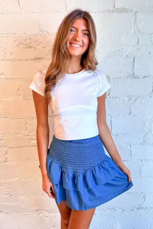 Smocked Denim Skirt