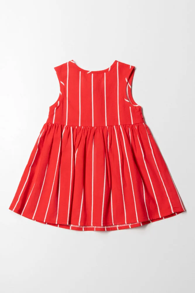 Stripe Button Front Dress Red