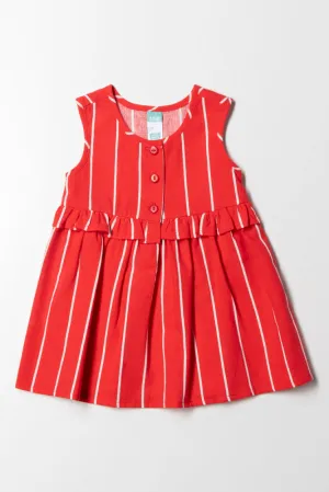 Stripe Button Front Dress Red