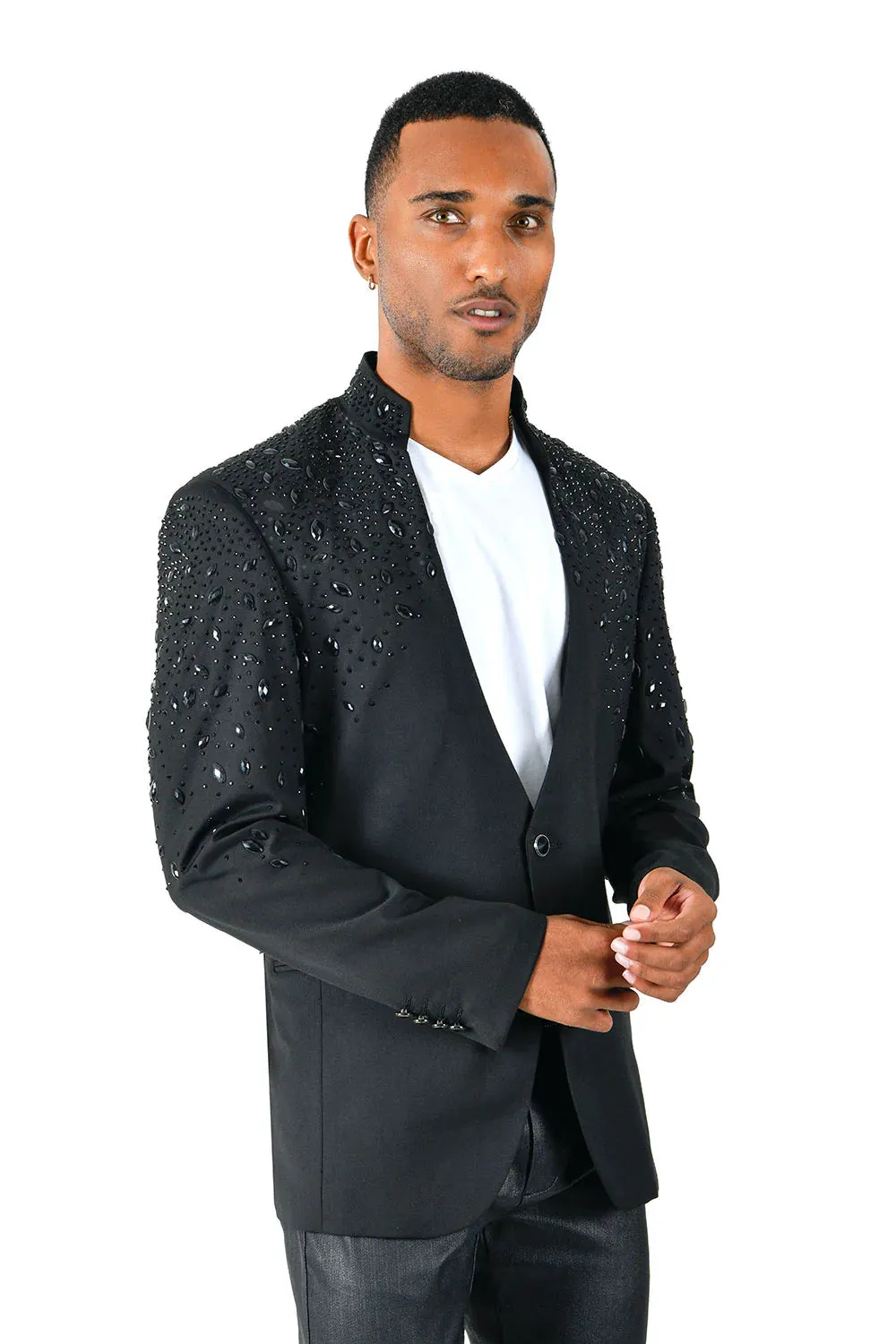 Tears in Heaven Black and Gold Rhinestone Slim Fit Dinner Blazer