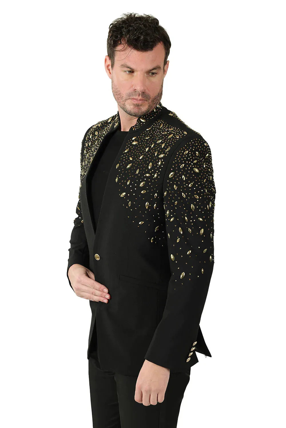 Tears in Heaven Black and Gold Rhinestone Slim Fit Dinner Blazer