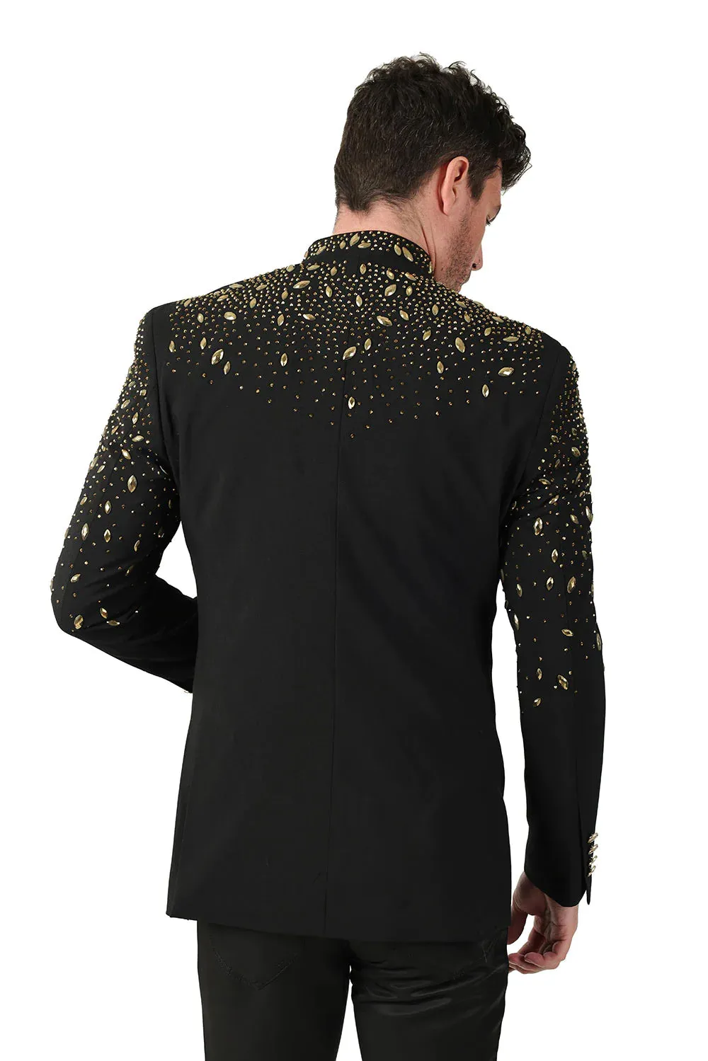 Tears in Heaven Black and Gold Rhinestone Slim Fit Dinner Blazer