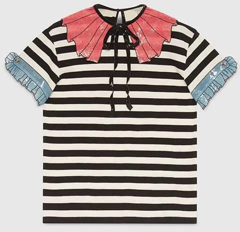 'Trompe L'oeil' Stripe Sequin T-Shirt