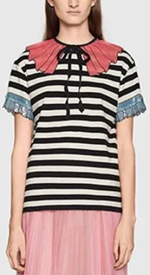 'Trompe L'oeil' Stripe Sequin T-Shirt