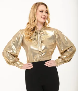 Unique Vintage 1950s Metallic Gold Gwen Blouse