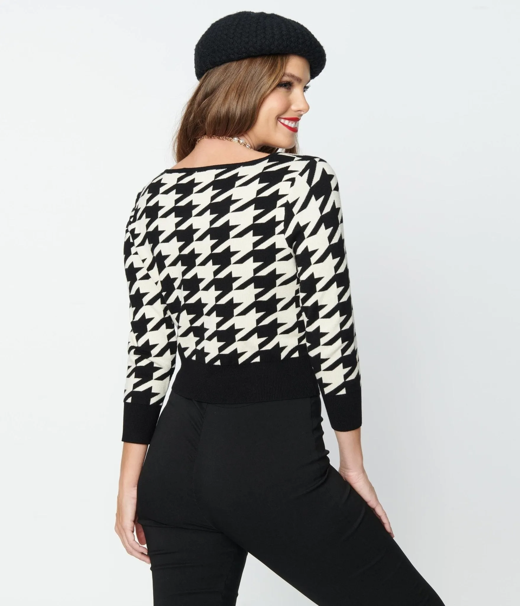 Unique Vintage Black & Ivory Houndstooth Dandy Cardigan