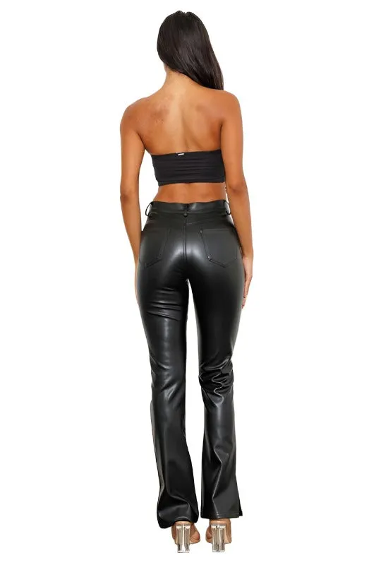 Vegan Leather Side Slit Boot Cut