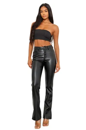 Vegan Leather Side Slit Boot Cut