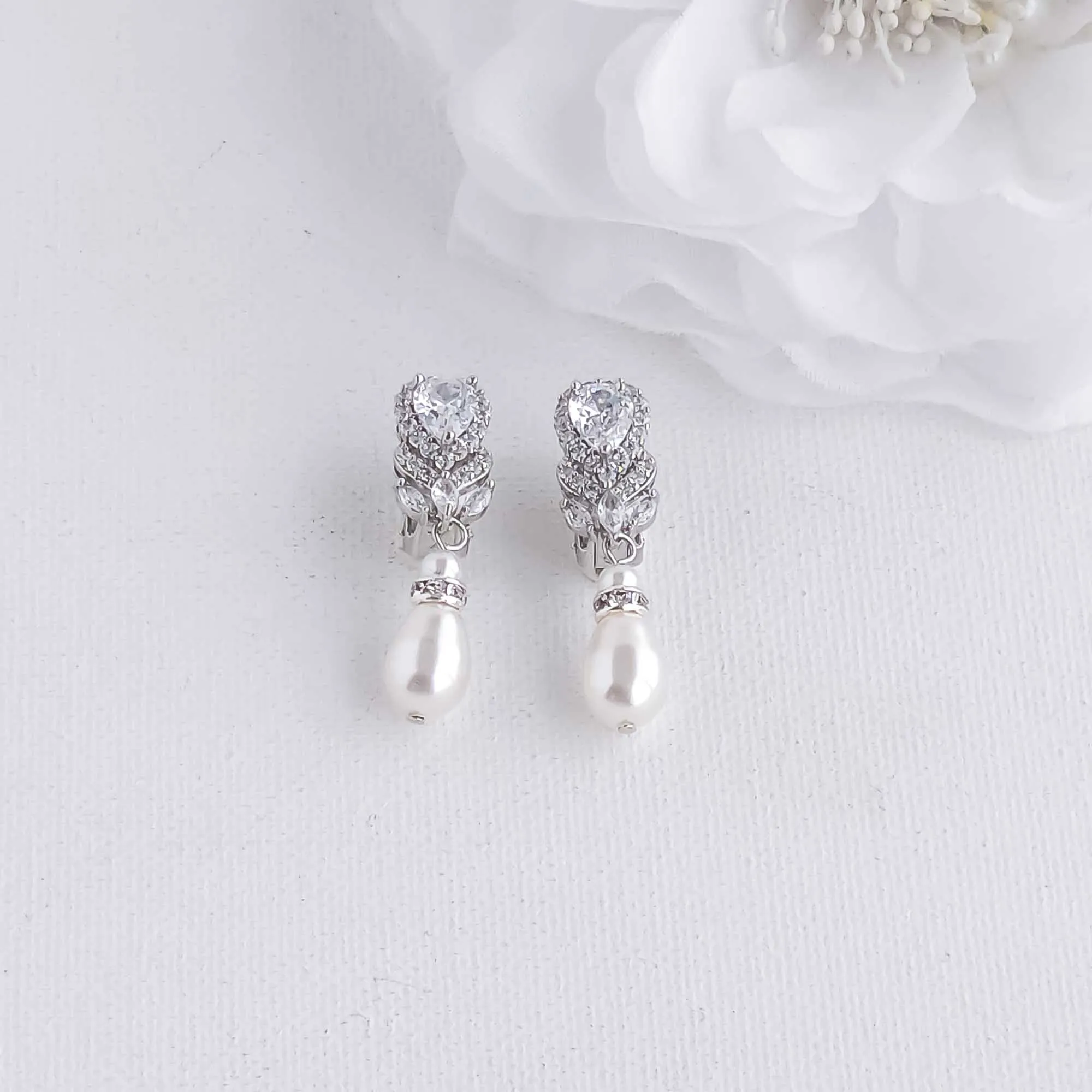 Vintage Clip On Earrings with Pearl Drops-Lucia