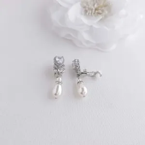 Vintage Clip On Earrings with Pearl Drops-Lucia