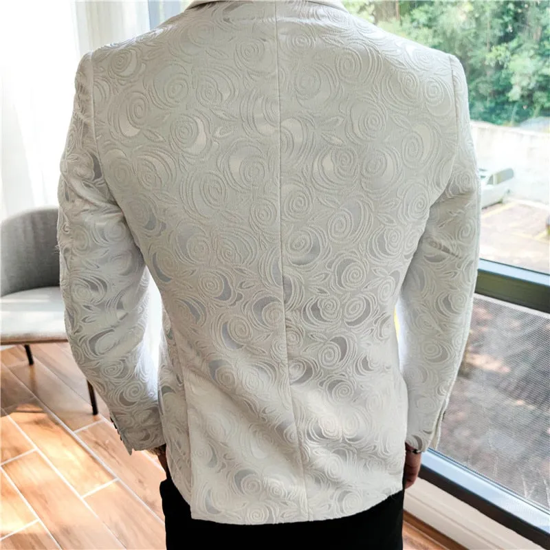 White Rose Pattern Shawl Lapel Blazer