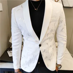 White Rose Pattern Shawl Lapel Blazer