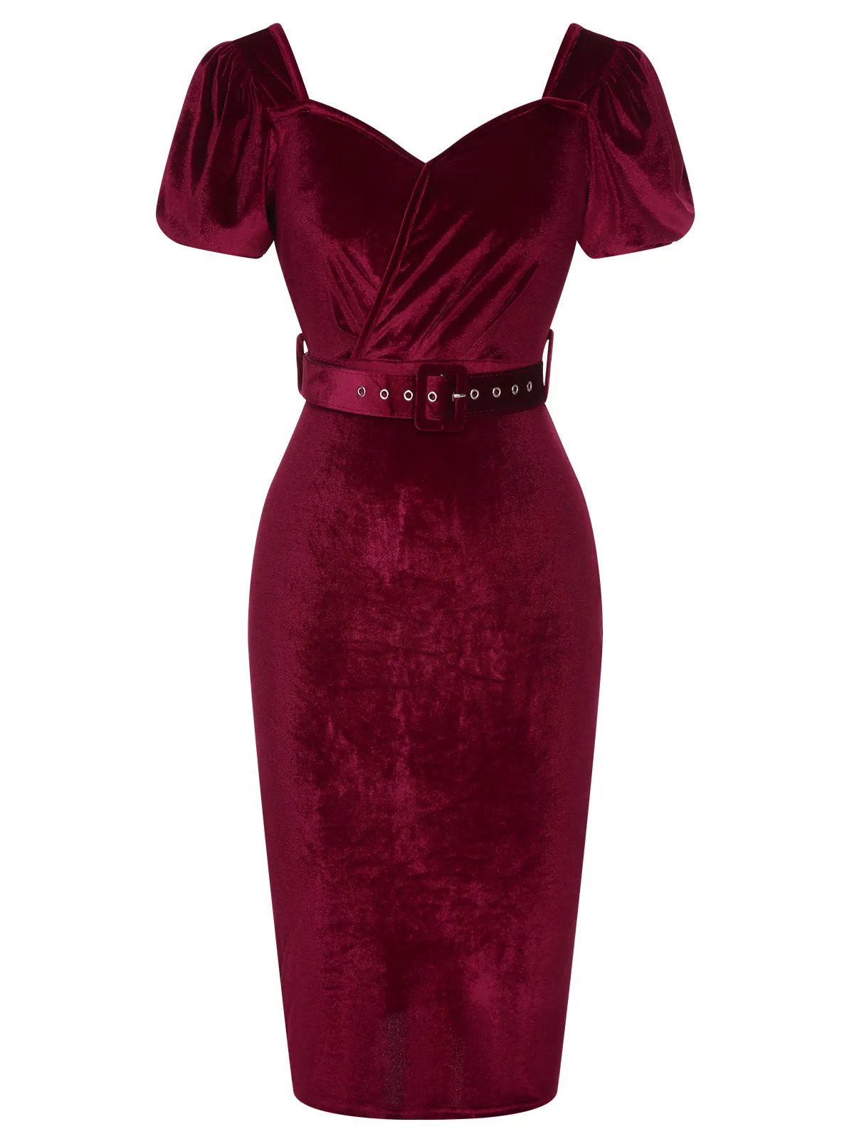 Wine Red 1960s Solid Belt Lantern Dress