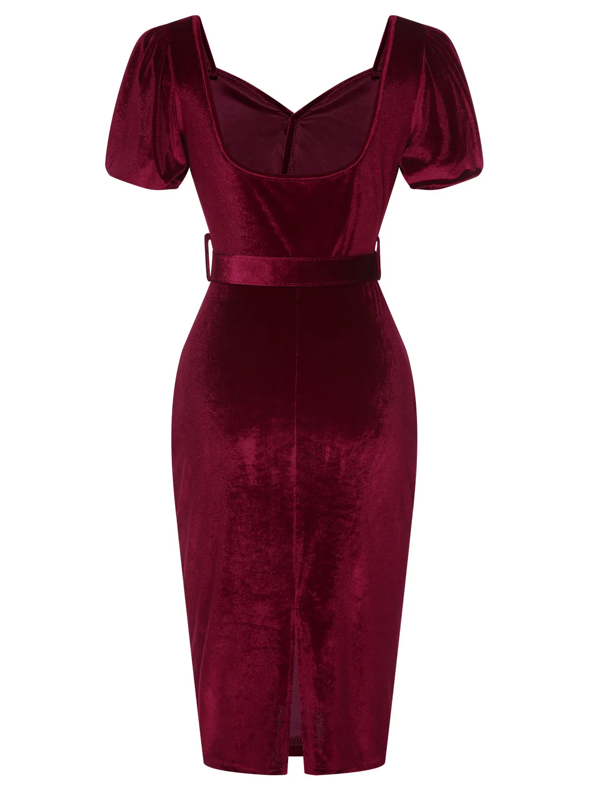 Wine Red 1960s Solid Belt Lantern Dress