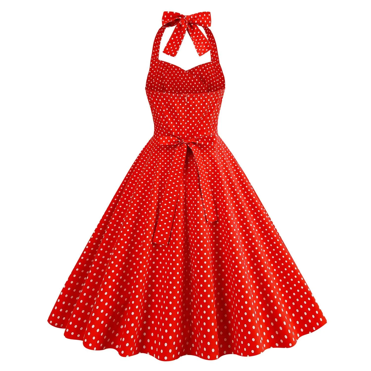 Women 1950s Halter Polka Dot Vintage Halter Cocktail Swing Pinup Rockabilly Dresses