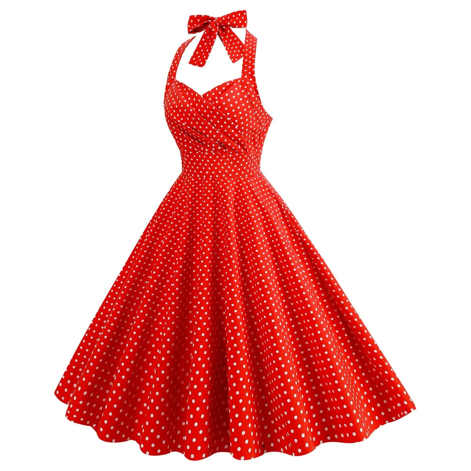 Women 1950s Halter Polka Dot Vintage Halter Cocktail Swing Pinup Rockabilly Dresses