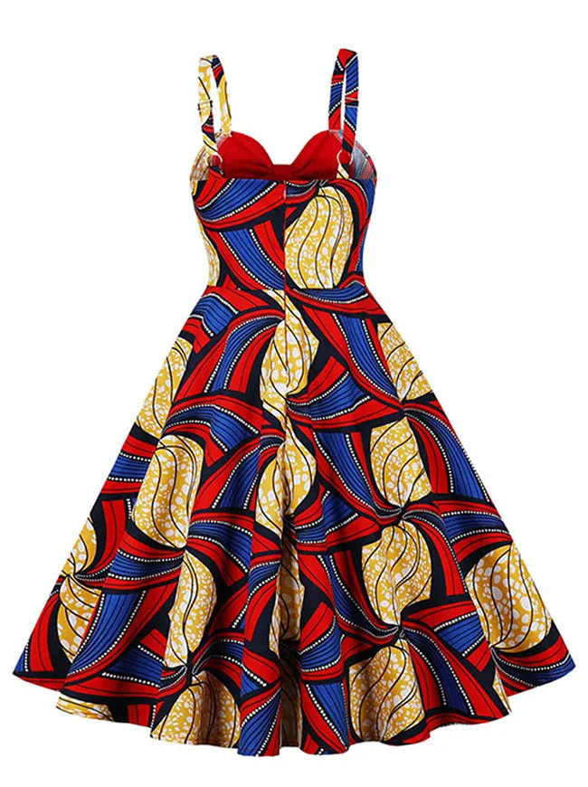 Women's 1950s Retro Sweetheart Bodice Printed Cocktail Swing Party Dress