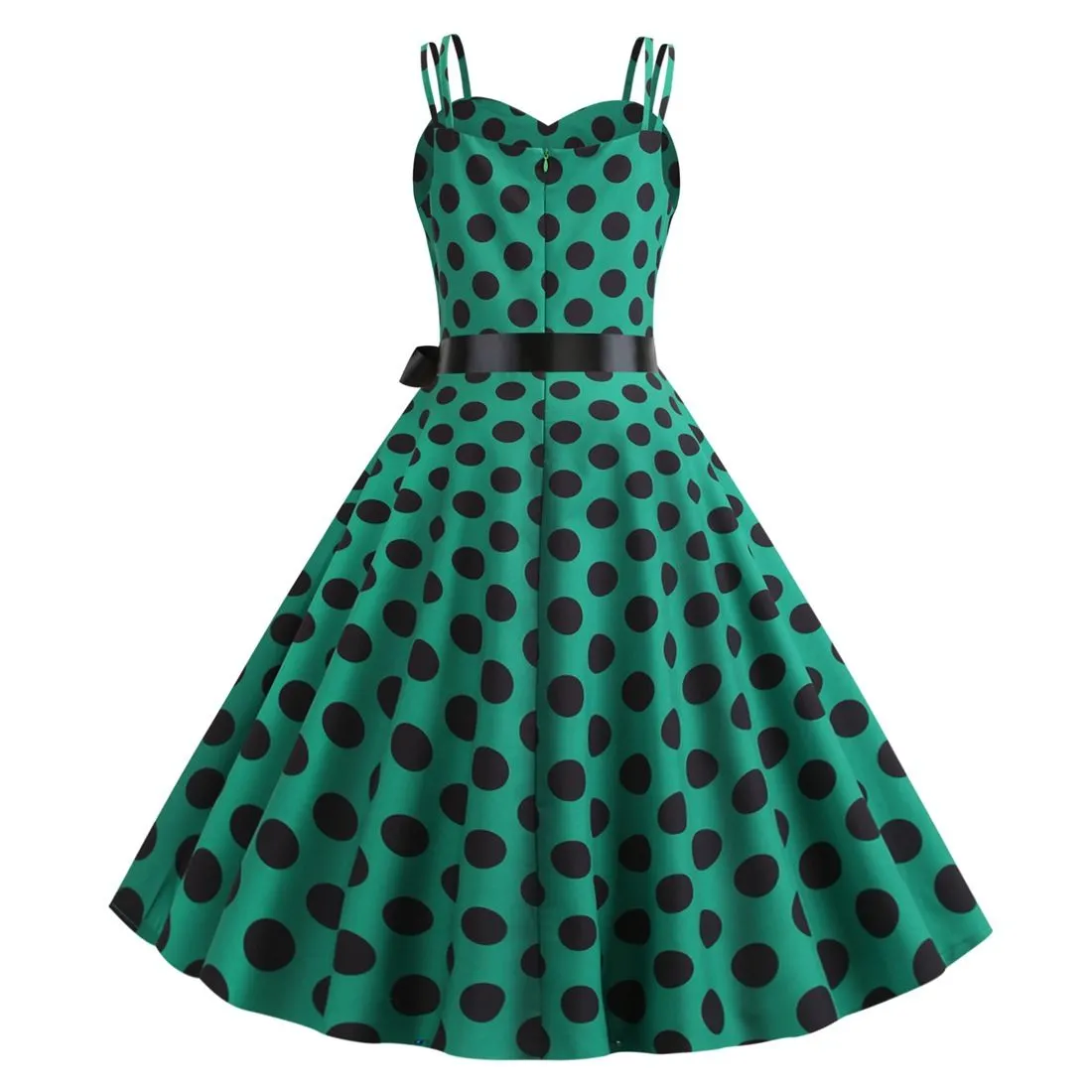 Women's 50s 60s 80s Vintage Sleeveless Strap Polka Dot A-Line Swing Cocktail Party Tea Dresses