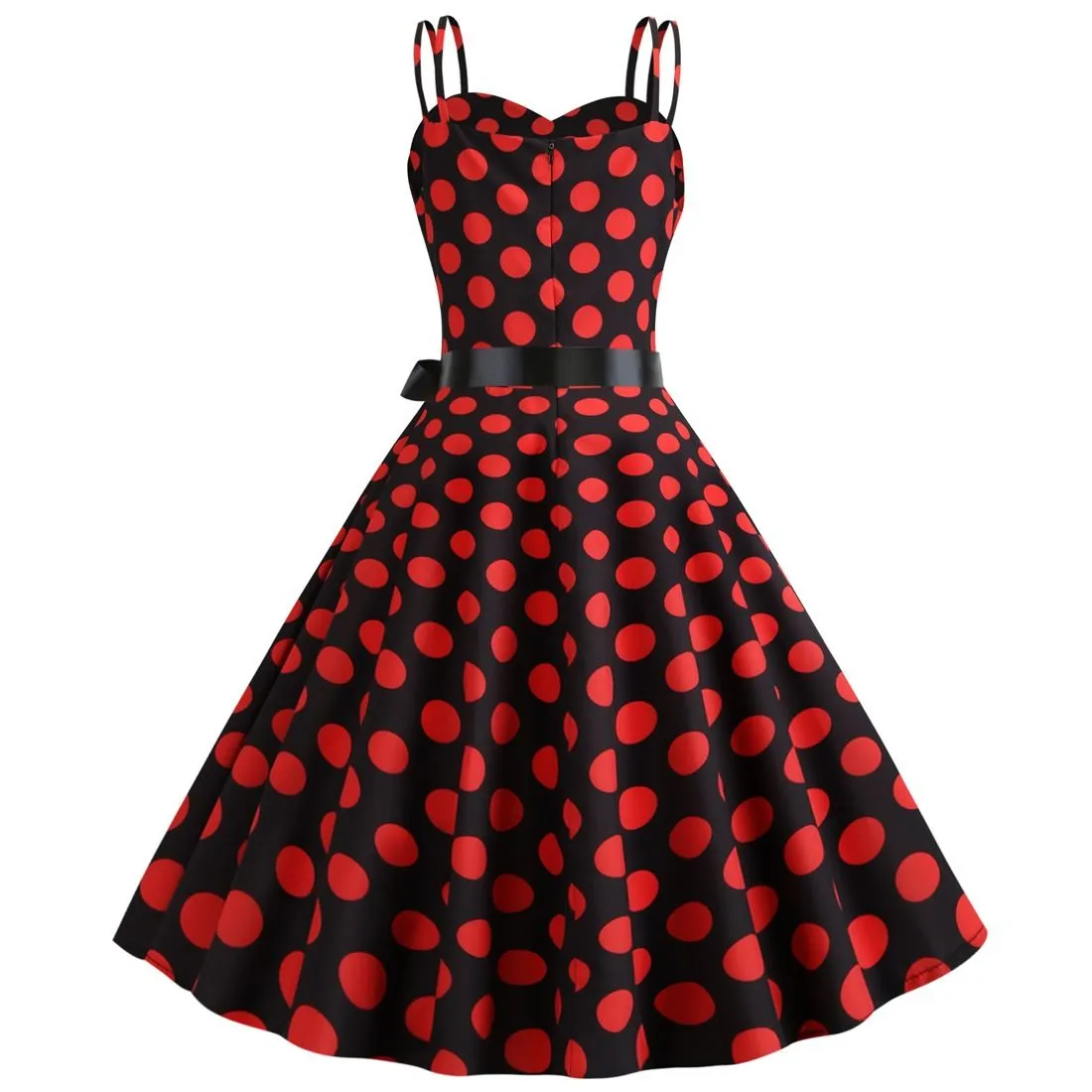 Women's 50s 60s 80s Vintage Sleeveless Strap Polka Dot A-Line Swing Cocktail Party Tea Dresses