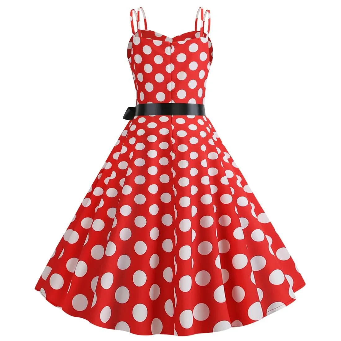 Women's 50s 60s 80s Vintage Sleeveless Strap Polka Dot A-Line Swing Cocktail Party Tea Dresses