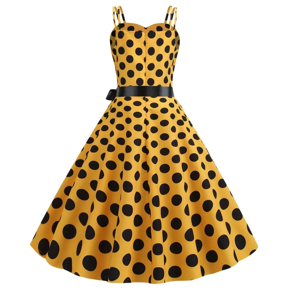 Women's 50s 60s 80s Vintage Sleeveless Strap Polka Dot A-Line Swing Cocktail Party Tea Dresses